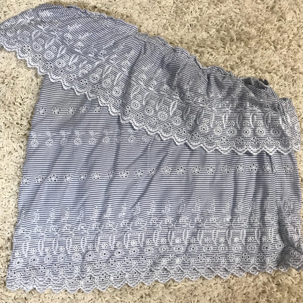 blue & white off the shoulder top